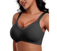 HORISUN Soutien-Gorge Femme sans Armature Sexy Col en V Brassiere avec Push-Up avec Dentelle Maintien Confort Brassiere Anti Affaissement (Noir S)