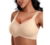 HORISUN Soutien-Gorge Femme sans Armature Sexy Col en V Brassiere avec Push-Up avec Dentelle Maintien Confort Brassiere Anti Affaissement (Beige S)