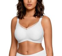 HORISUN Soutien-Gorge Femme sans Armature Sexy Col en V Brassiere avec Push-Up avec Dentelle Maintien Confort Brassiere Anti Affaissement (Blanc S)