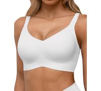 HORISUN Soutien-Gorge Femme sans Armature Sexy Col en V Brassiere avec Push-Up avec Maintien Confort Brassiere Anti Affaissement Blanc XXL