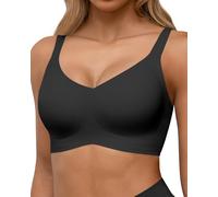 HORISUN Soutien-Gorge Femme sans Armature Sexy Col en V Brassiere avec Push-Up avec Maintien Confort Brassiere Anti Affaissement Noir S