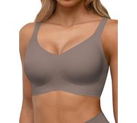 HORISUN Soutien-Gorge Femme sans Armature Sexy Col en V Brassiere avec Push-Up avec Maintien Confort Brassiere Anti Affaissement Gris L