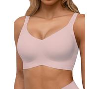 HORISUN Soutien-Gorge Femme sans Armature Sexy Col en V Brassiere avec Push-Up avec Maintien Confort Brassiere Anti Affaissement Rose M