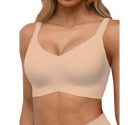 HORISUN Soutien-Gorge Femme sans Armature Sexy Col en V Brassiere avec Push-Up avec Maintien Confort Brassiere Anti Affaissement Beige L