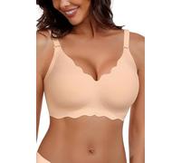 HORISUN Soutien-Gorge ondulé sans Couture avec col en V en Dentelle Florale sans Armatures pour Femme, Zstyle-Nude, XX-Large