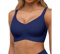 HORISUN Soutien-gorge sans couture à couverture complète sans fil Soutien-gorge push-up pour femmes Bralettes confortables avec soutien du col en V, navy color, S