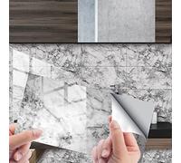 HORIWE Autocollant de Carrelage Marbré 12x6 Inch - 12 Pcs PVC Auto-Adhésif Muraux Imperméables pour Cuisine, Placard, Table