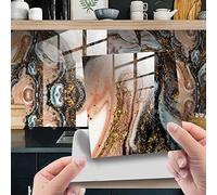 HORIWE Lot de 20 autocollants pour carrelage mural marbré - 10 x 10 cm - En PVC - Papier peint autocollant - Autocollants muraux imperméables - Pour cuisine, armoire, meuble, table