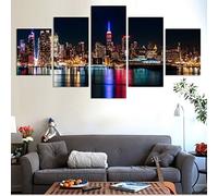 Horizon De Nuit De La Ville Poster Tableaux, Posters Et Arts Décoratifs Tableau Cuisine Decoration Murale Salon Moderne Impressions Sur Toile Intissee 5 Pièces (L/Sans Cadre 150 X 80 Cm) Ch -6M1E-F4V