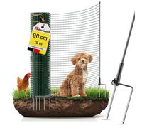 horizont Clôture pour chien 15 m x 90 cm, 9 piquets à double pointe, mailles serrées - Clôture de délimitation FIX - Clôture de jardin à clipser - Clôture mobile pour chiens et camping