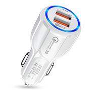HORJOR Allume Cigare USB Charge Rapide, Chargeurs de Téléphone Portable pour Automobile 2 Ports, Quick Charge 3.0 Allume-Cigare Compatible avec iPhone, iPad, Samsung, Huawei, Xiaomi - Blanc