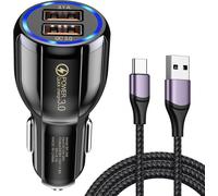Horjor Chargeur Allume Cigare Adaptateur 2 Ports Pr Chargeur De Voiture Usb Rapide Avec 65w Câble Usb C 1m Compatible Avec Iphone,Ipad, ,Huawei,Xiaomi
