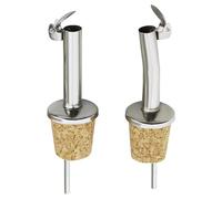 Horktrust Becs Verseurs 2 pcs, Une Bouche Droite et Une Bouche Courbée Verseur Huile d'Olive pour Spiritueux/Huile/Vinaigre pour Bouteilles, avec Bouchon en Liège Naturel et Rabat en Acier Inoxydable
