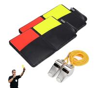Horktrust Carton Arbitre Set Complet, 2 Sifflets en Métal + Cartons Rouge/Jaune avec Carnet & Crayon, Kit Arbitre pour Football Basketball Sports Scolaires Jeux