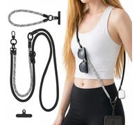 Horktrust Cordon Téléphone Portable 8mm Épaissi - Cordon Tour de Cou Universel avec Patch Ultra-fin 0.7mm - Lanière de Sécurité Ajustable pour Smartphone, Clés, Écouteurs - Nylon Tressé Noir/Blanc