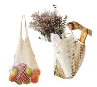 Horktrust Filet Provision en Maille - 2 Sacs à Provisions en Filet Réutilisables, Mélange Coton-Polyester Style INS, Anses Longues/Courtes, Pliable pour Fruits, Légumes, Plage, Beige