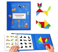 Horktrust Tangram Magnétique - Puzzle de Logique en Bois 160 Défis, Jeu de Voyage avec Adhérence Stable, Apprentissage Couleurs & Formes, Matériel Éducatif