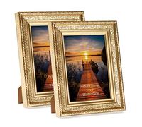 HORLIMER Cadre Photo 13x18 cm Lot de 2, Cadre Photo Vintage avec Verre Véritable à Poser ou à Suspendre pour Salon, Chambre, Bureau et Salle de Séjour