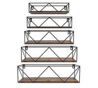 HORLIMER Lot de 5 Etagères Murales Flottantes, Étagères en Bois Marron et Fer Noir de Haute Qualité avec Design Flexible pour Salon, Chambre, Salle de Bain, Bureau