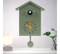 Horloge à coucou avec cheminée, minimaliste, à coucou, avec pendule, délicat horloge à coucou pour oiseaux, alimentée par pile, horloge murale pour maison, salon, cuisine, bureau, décoration (vert)