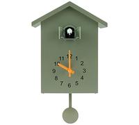 Horloge à coucou avec oiseau qui travaille, horloge murale à coucou minimaliste avec carillon délicat - Alimentée par piles - Décoration murale pour la maison, le salon, le bureau (vert)