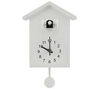 Horloge à coucou avec oiseau qui travaille, horloge murale à coucou minimaliste avec carillon délicat - Alimentée par piles - Décoration murale pour la maison, le salon, le bureau (blanc)