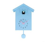 Horloge à coucou moderne avec oiseau qui fonctionne, horloge murale minimaliste à carillon alimentée par piles avec pendule à quartz et son réglable pour salon, chambre, bureau, cuisine (bleu)