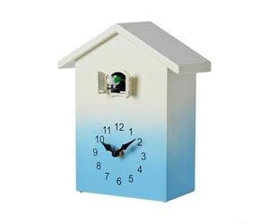 Horloge à coucou murale avec battement horaire, volume réglable, pendule oscillant au design de maison de contes de fées, en ABS, horloge murale décorative en vert, pour salon (bleu)