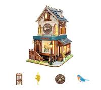 Horloge à coucou puzzle en bois 3D, kit de modèle mécanique à faire soi-même avec lumières LED, architecture vintage artisanale, cadeau créatif d'assemblage, décoration unique de salon