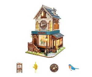 Horloge à coucou puzzle en bois 3D, kit de modèle mécanique à faire soi-même avec lumières LED, architecture vintage artisanale, cadeau créatif d'assemblage, décoration unique de salon