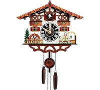 Horloge à coucou style forêt noire, horloge murale en MDF Coo Coo avec pendule mouvement silencieux et oiseau carillon pour décoration murale de maison, cuisine, salon (chalet)