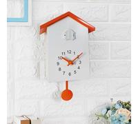 Horloge à coucou vintage avec pendule et voix, décoration murale pour maison, salon, bureau (blanc + orange)