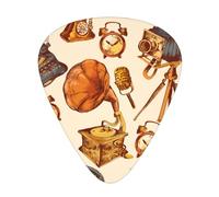 Horloge à croquis rétro, appareil photo, microphone,Lot de 12 médiators de guitare, 3 épaisseurs différentes pour guitare acoustique, basse, ukulélé