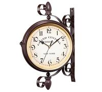 Horloge à Double Face Vintage Morloge Murale rétro Murale Murale Paddington Station Horloge de Jardin Suspendu pour Mur de décoration de Maison (Pas de Batterie)