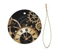 Horloge à engrenages en bronze Century - Imprimé double face - Diamètre 7,3 cm - Décoration de fête d'Halloween et de Noël - Pendentif circulaire en céramique