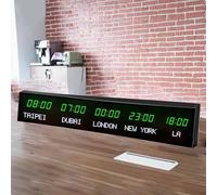 Horloge à fuseaux horaires, grande horloge mondiale numérique à LED, horloge mondiale multi-fuseaux horaires, pour hôtels, usines, centres commerciaux et sites de compétition, 1-vert et blanc-5 vill