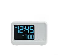 Horloge à projection numérique, 14,7 x 9,3 x 3 cm, double puissance réglable, rétro-éclairage, horloge de projection avec calendrier/date pour chambre à coucher, salon (blanc et noir)