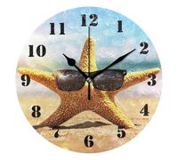 Horloge à Quartz,Lunettes de Soleil étoile de mer Plage ensoleillée,Facile à Lire Horloge Murale Décorative Pendules Murales pour Maison Classe 25cm
