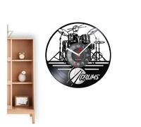 Horloge à tambour - horloge murale à percussion noire, décor musical artistique | Cadeau de design rythme de nouveauté, accent de thème de concert, pièce de style d'intérieur de maison,