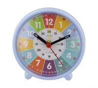 Horloge analogique d'apprentissage de l'heure pour enfants de 4 à 8 ans avec mouvement à quartz silencieux, segments à code couleur et affichage double format de bague de 24 heures (Bleu maternelle)