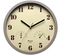 Horloge analogique d'extérieur avec mouvement à quartz silencieux, thermomètre et hygromètre intégrés, résistante aux intempéries pour un suivi fiable du temps et du climat (gris)