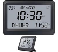 Horloge Athan Numérique avec 8 Sons de Prière, Double Calendrier Hijri & Grégorien, Horloge Murale/Bureau LCD à Piles pour Maison Musulmane, Rappel Prière avec Qibla et Température,Black