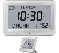 Horloge Athan Numérique avec 8 Sons de Prière, Double Calendrier Hijri & Grégorien, Horloge Murale/Bureau LCD à Piles pour Maison Musulmane, Rappel Prière avec Qibla et Température,White