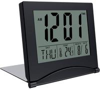 Horloge avec Date et Jour Darty LCD Alarme de Voyage Pliable-Digitale Réveil Numérique-Horloge de Bureau,Table avec Indication de la température et de la Date-Noir