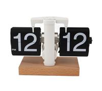 Horloge Bureau de Mécanique Flip 12H AM PM, Base en Bois, Pilotée par Pile, Horloge Digitale Rétro Vintage pour Maison et Bureau - Design Élégant, Réglage Facile, Lecture Claire (Côté Noir)