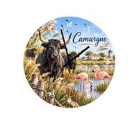 Horloge Cbkréation en verre Camargue taureaux flamants roses 29 cm