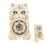 Horloge Chat Puzzle En Bois 3D - Contreplaqué De Tilleul 14x10,3x21,9 Cm | Kit De Modèle D'horloge De Chat DIY Puzzle En Bois | Projet D'artisanat Éducatif Créatif Avec Des Horloges De Travail Pour L'