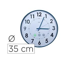 Horloge co2 cep diametre 35cm affiche heure format analogique et niveau qualite air coloris blanc et bleu