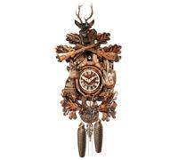 Horloge coucou 8 jours Forêt-Noire traditionnel - Tête de cerf et fusils