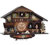 Horloge coucou à mélodie chalet en bois fleuri couleur noyer 23 cm